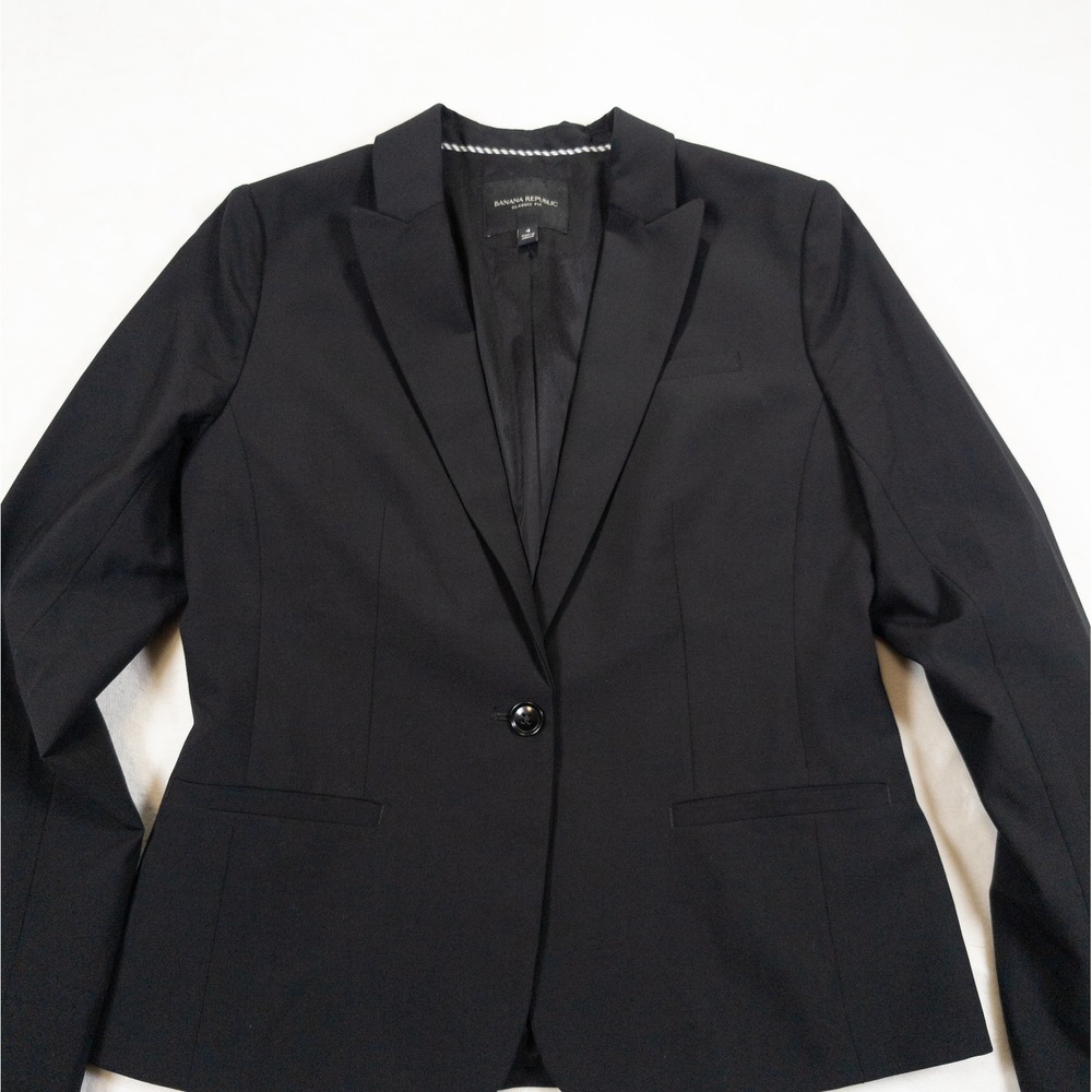 Banana Republic Wool Blazer Women 4 Black Italian Minimalist Quiet Luxury Modern - Picture 6 of 15